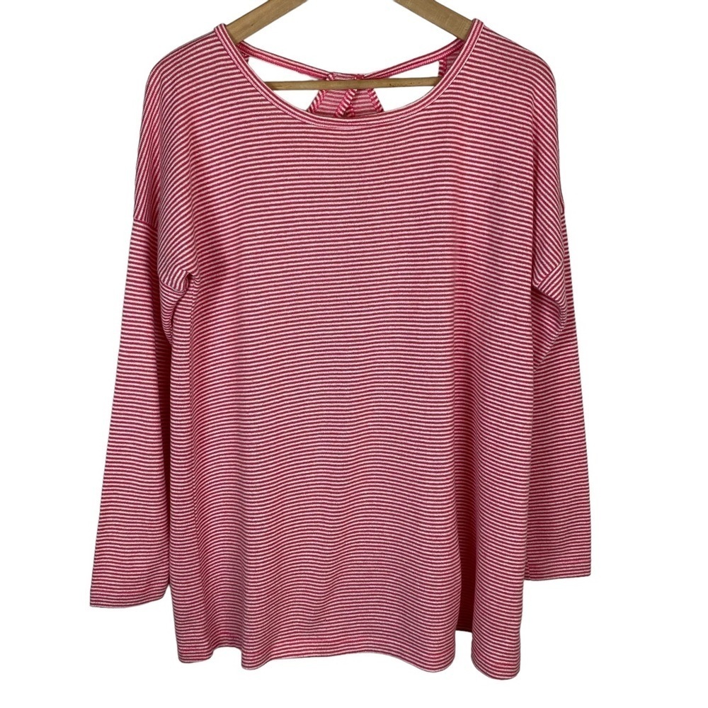 Soft Surroundings Top Size Medium French Key Striped Long Sleeve Shirt Pink